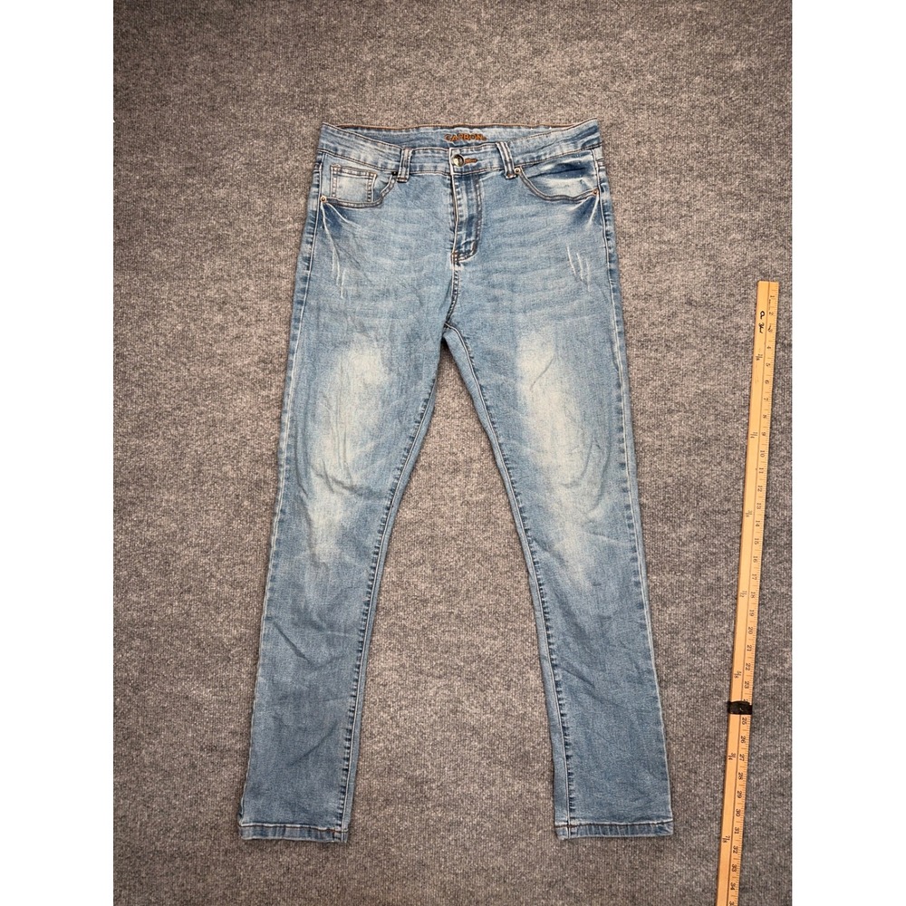 Carbon Mens Slim Fit Light Wash Blue Denim Jeans Size 34x32 Stretch Casual